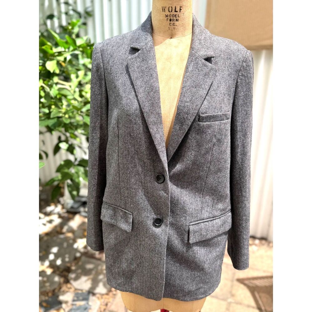 Everlane Oversized Wool Blend Black & White Single Breast Herringbon Blazer SZ 4